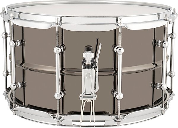 Ludwig Universal Brass Snare Drum, Black Chrome, 8x14&quot;, Action Position Back