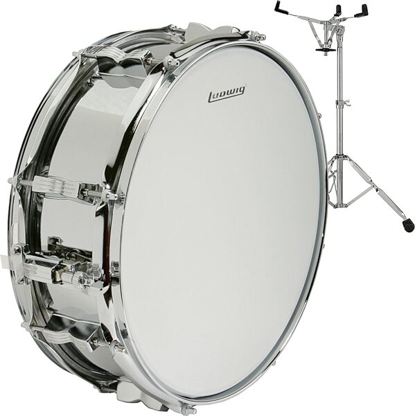 Ludwig LC054S Steel Shell Snare Drum, 5x14 Inch, with 5706EX and 5AW Sticks, pack
