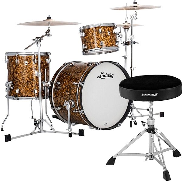 Ludwig LN34233TX Neusonic FAB 3-Piece Drum Shell Kit, Butterscotch Pearl, with Throne, pack