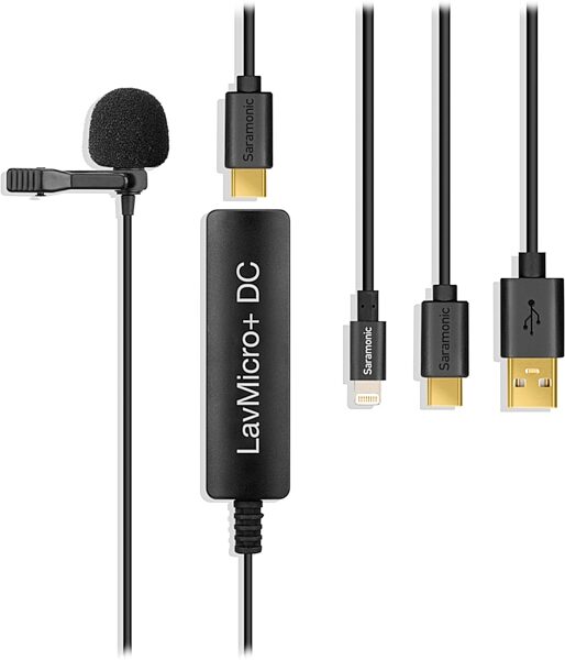 Saramonic LavMicro+DC Digital Lavalier Microphone with Lightning, USB-C & USB-A Output, Action Position Back