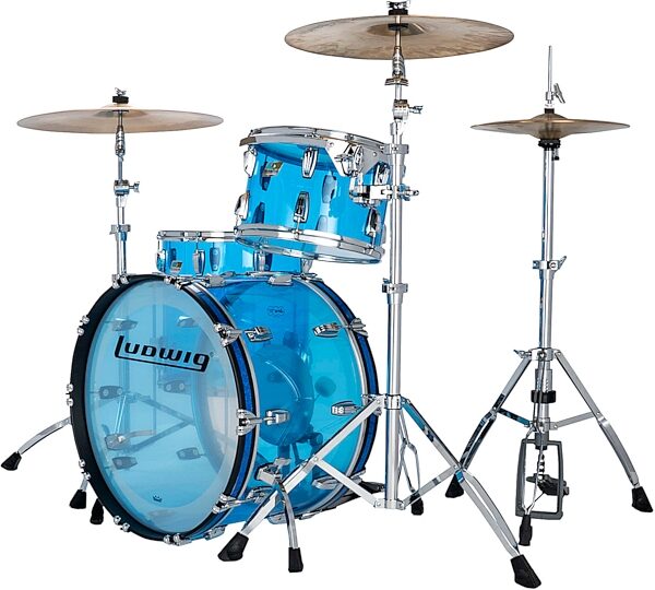 Ludwig Vistalite FAB 3-Piece Drum Shell Kit, Blue, with Ludwig Drum Rug, Action Position Back