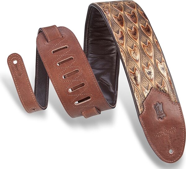 Levy's 3" Wide Embossed Leather Guitar Strap, Arrowhead Bronze, M4WP-005, Main