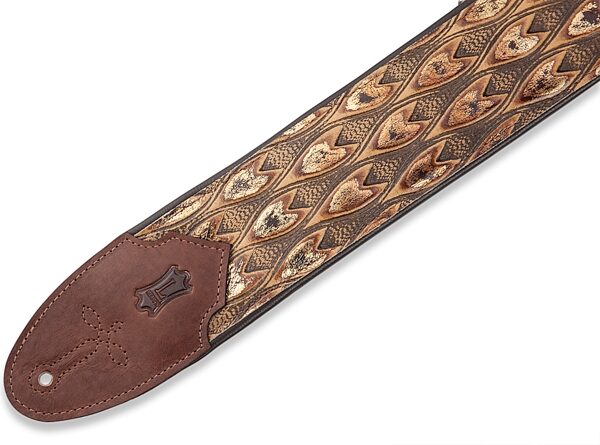 Levy's 3" Wide Embossed Leather Guitar Strap, Arrowhead Bronze, M4WP-005, Detail Side