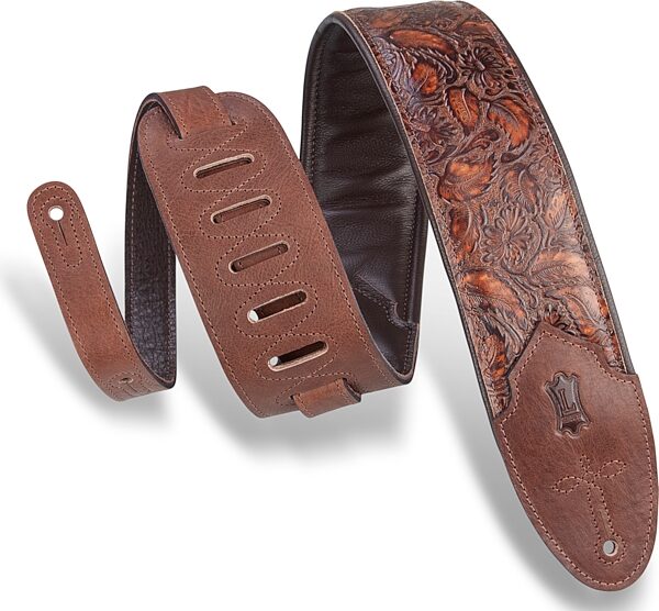 Levy's 3" Wide Embossed Leather Guitar Strap, Whiskey, M4WP-006, Main