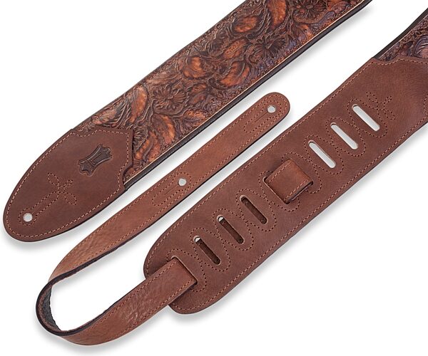Levy's 3" Wide Embossed Leather Guitar Strap, Whiskey, M4WP-006, Detail Side