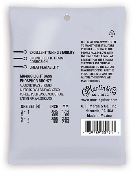 Martin Authentic Acoustic Bass Strings, MA4800, Back