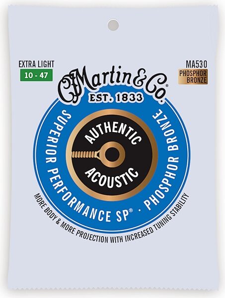 Martin Authentic SP Phosphor Bronze Acoustic Guitar Strings, Extra Light, MA530, Action Position Back