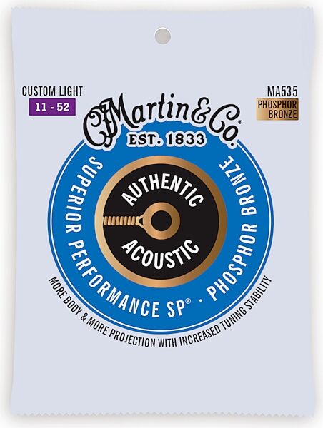 Martin Authentic SP Phosphor Bronze Acoustic Guitar Strings, Custom Light, MA535, Action Position Back