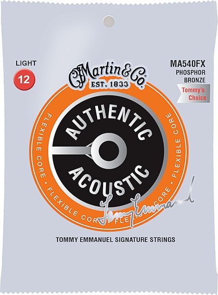 Martin Tommy's Choice Tommy Emmanuel Signature Flexible Core Phosphor Bronze Acoustic Guitar Strings, 12-54, MA540FX, Action Position Back