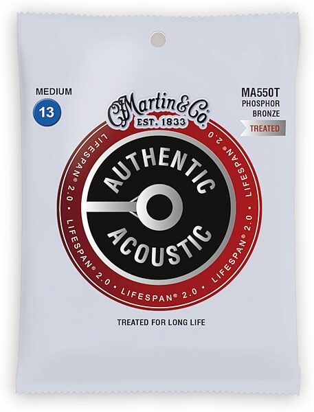 Martin Authentic Lifespan 2.0 Treated Phosphor Bronze Acoustic Guitar Strings, Medium, MA550T, Action Position Back