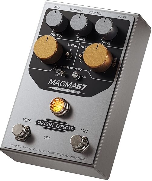 Origin Effects MAGMA57 Amp Vibrato and Drive Pedal, Warehouse Resealed, Angled Front