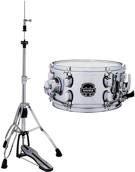 Mapex Mars 600 Black Double Braced Hi-Hat Cymbal Stand, Chrome, with MPX 10 Snare, pack