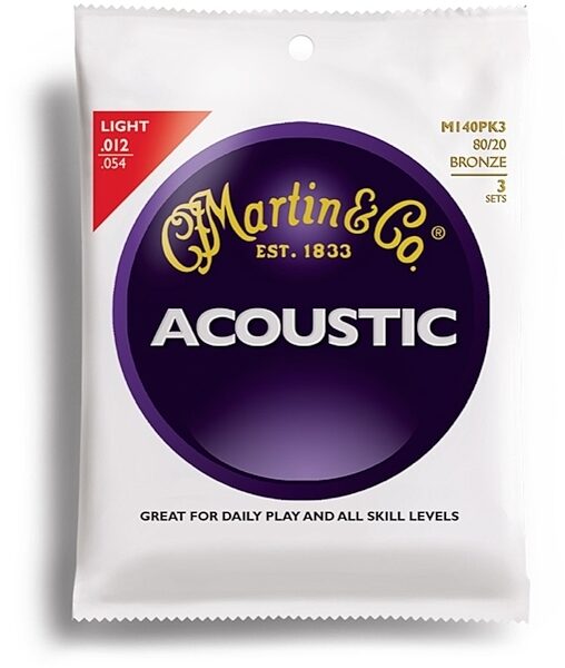 Martin 80/20 Bronze Acoustic Guitar Strings, M140 3-Pack