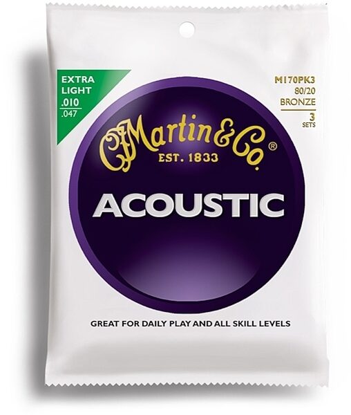 Martin 80/20 Bronze Acoustic Guitar Strings, M170 3-Pack