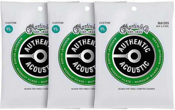 Martin Authentic Marquis Silked Silk and Steel Acoustic Guitar Strings, MA130S, 3-Pack, pack