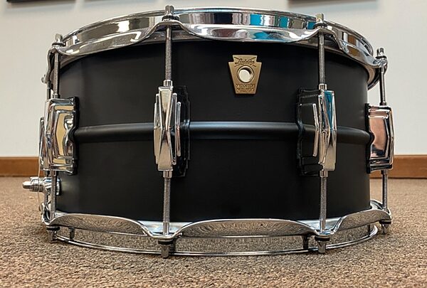 Ludwig Stealth Brass Snare Drum, Matte Black, 6.5x14&quot;, Action Position Back