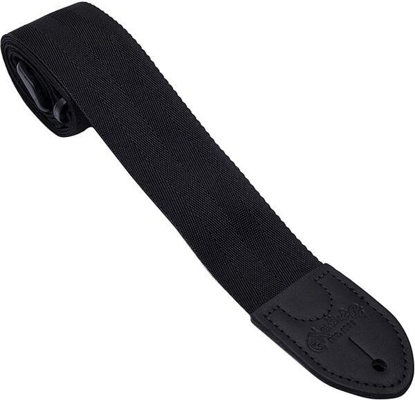 Martin Nylon Pickholder Guitar Strap with Leather Ends, Black, Action Position Front