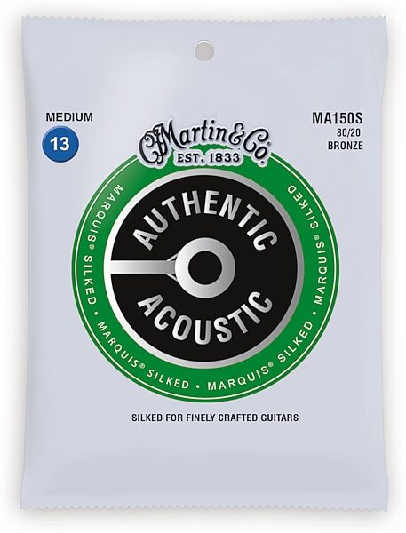 Martin Authentic Marquis Silked 80/20 Bronze Acoustic Guitar Strings, Medium, MA150S, Action Position Back