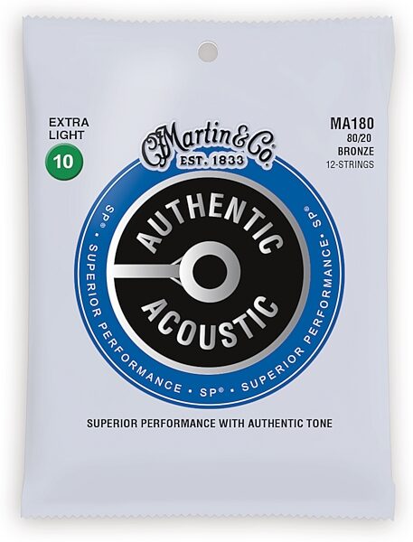 Martin Authentic SP 80/20 Bronze 12-String Acoustic Guitar Strings, Extra Light, MA180, Action Position Back