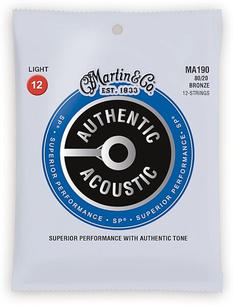 Martin Authentic SP 80/20 Bronze 12-String Acoustic Guitar Strings, Light, MA190, Action Position Back