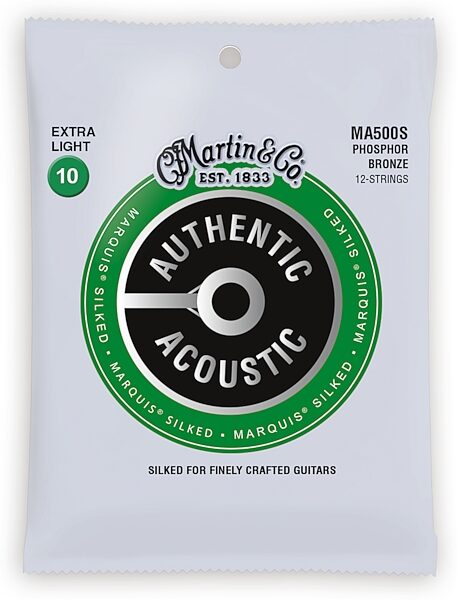 Martin Authentic Marquis Silked Phosphor Bronze 12-String Acoustic Guitar Strings, Extra Light, MA500S, Action Position Back