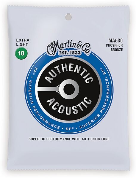 Martin Authentic SP Phosphor Bronze Acoustic Guitar Strings, Extra Light, MA530, Action Position Back