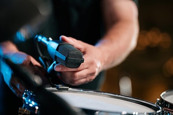 Sennheiser MD 421 Kompakt Dynamic Cardioid Microphone, With MZH Drum Clamp, In Use