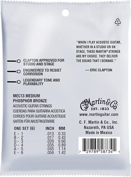 Martin Clapton's Choice Acoustic Guitar Strings, Medium, Action Position Back