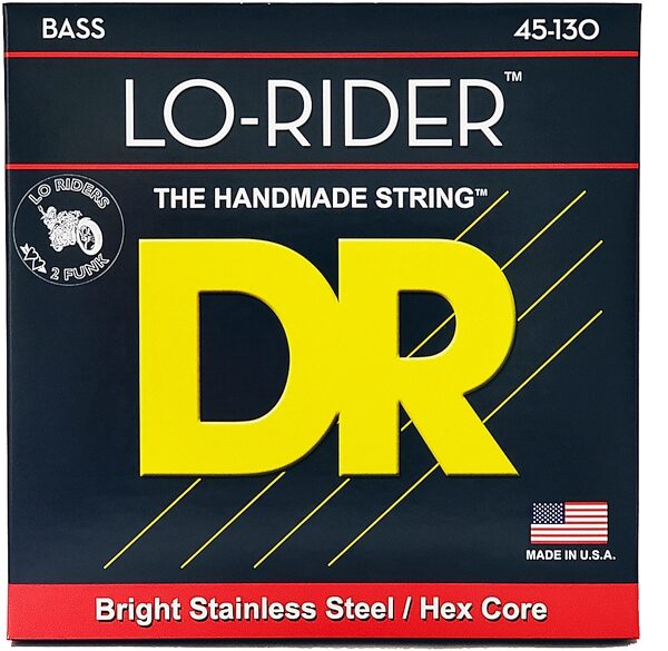 DR Strings Lo-Rider Stainless Steel Bass 5-String Pack, Medium/Heavy, 45-130, Boxshot Front
