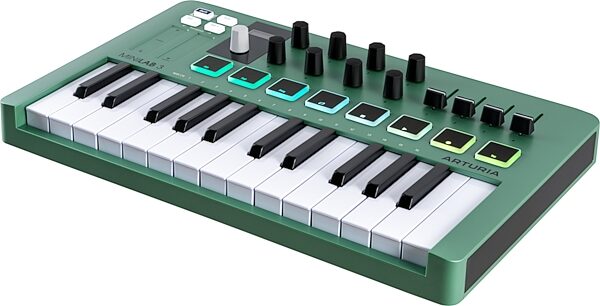 Arturia MiniLab 3 USB MIDI Keyboard Controller, Mint, Action Position Back