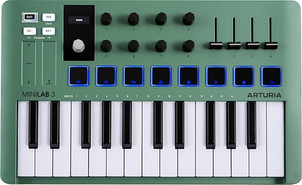 Arturia MiniLab 3 USB MIDI Keyboard Controller, Mint, Action Position Back