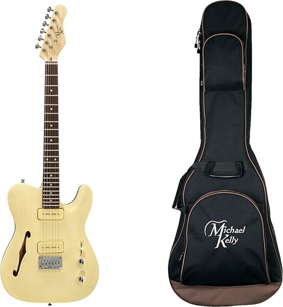 Michael Kelly 59 Thinline Electric Guitar, Natural Top, Flame Maple, with Gig Bag, Main
