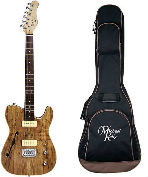 Michael Kelly Guitars 59 Thinline Electric Guitar, Natural, Spalted Maple Top, with Gig Bag, Main