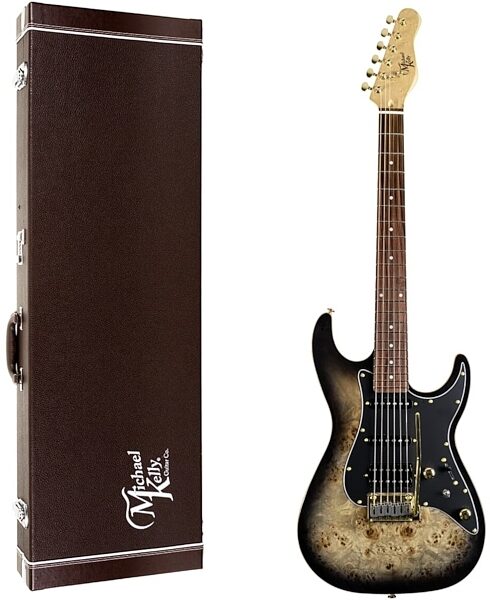Michael Kelly Custom Collection '60s Burl Ultra Electric Guitar, Pau Ferro Fingerboard, Black Burl Burst, with Hard Case, Main