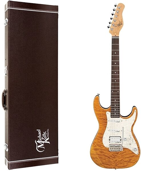 Michael Kelly 1965 Electric Guitar, Pau Ferro Fingerboard, Amber, with Hard Case, Main