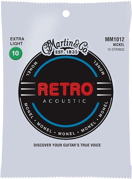 Martin Retro Monel 12-String Acoustic Guitar Strings, 10-47, 10-27, MM1012, Extra Light, Main