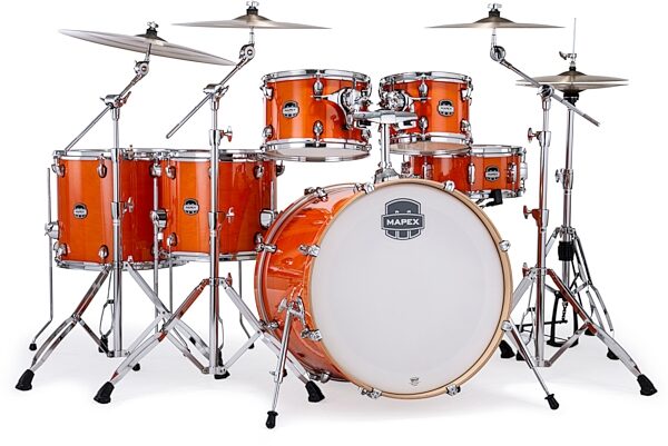 Mapex MM628SFU Mars Maple Studioease Drum Shell Kit, 6-Piece, Glossy Amber, Action Position Back
