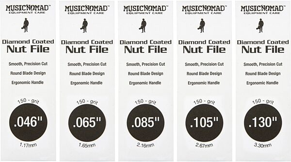 Music Nomad MN673 5-Piece Bass Guitar Nut Files, New, Action Position Front