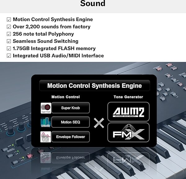 Yamaha MODX7 Plus Keyboard Synthesizer, 76-Key, New, Detail Control Panel