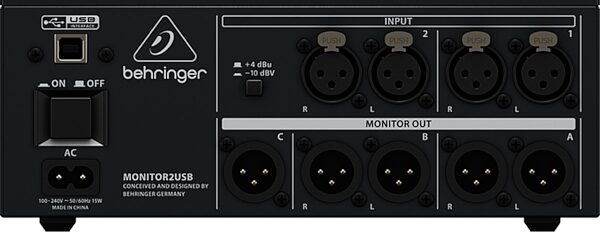 Behringer MONITOR2USB Speaker and Headphone Monitor Controller, Rear