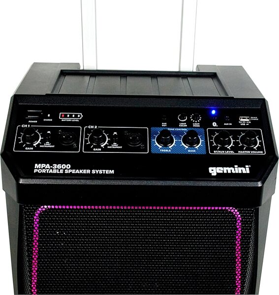 Gemini MPA-3600 Rechargeable Bluetooth Speaker with Lights, Action Position Back