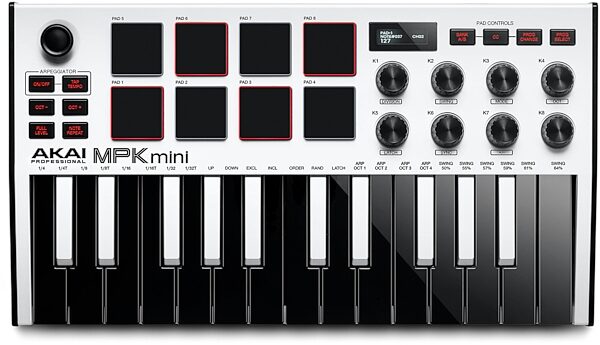 Akai MPK Mini MK3 USB MIDI Keyboard Controller, 25-Key, Special Edition White, Main