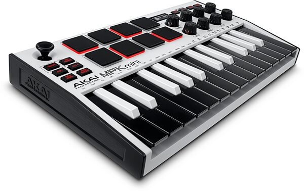 Akai MPK Mini MK3 USB MIDI Keyboard Controller, 25-Key, Special Edition White, Angle