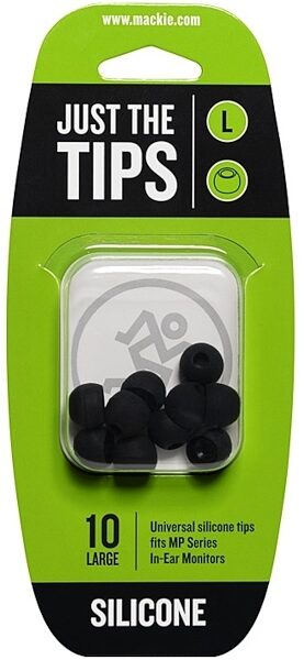 Mackie MP Series In-Ear Headphones Silicone Tips, Black, Large, 10-Pack, Main
