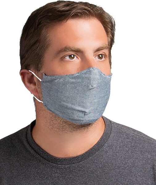 Levy's Reusable and Washable Face Mask (No Filter Pocket), Denim, Action Position Front