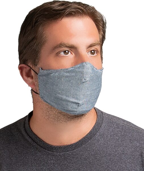 Levy's Reusable Face Mask with Pocket for Replaceable Filter, Denim, In Use