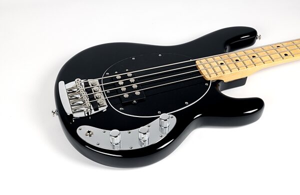 Ernie Ball Music Man Retro '70s StingRay Electric Bass (with Mono soft case), Black, Action Position Back