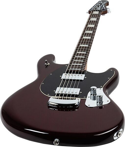 Ernie Ball Music Man BFR StingRay Baritone Electric Guitar (with MONO Case), Transparent Oxblood, Action Position Back