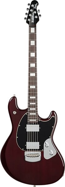 Ernie Ball Music Man BFR StingRay Baritone Electric Guitar (with MONO Case), Transparent Oxblood, Action Position Back