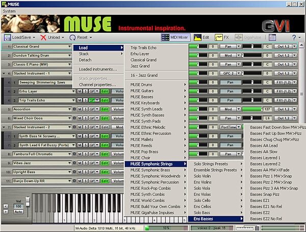 SONiVOX Muse Virtual Instrument Collection DVD (Windows), Menu
